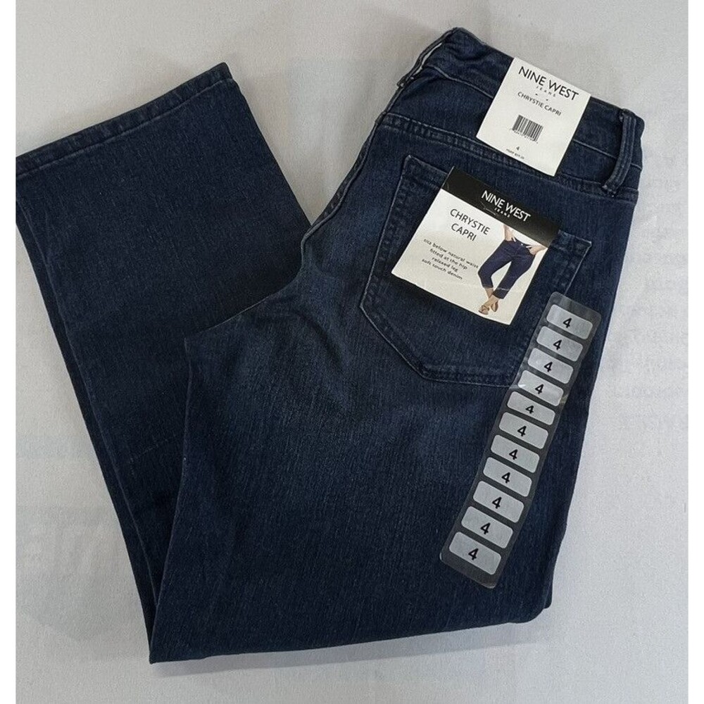 Nine West Womens Dark Wash Stretch Chrystie Denim Capri Jeans Size 4